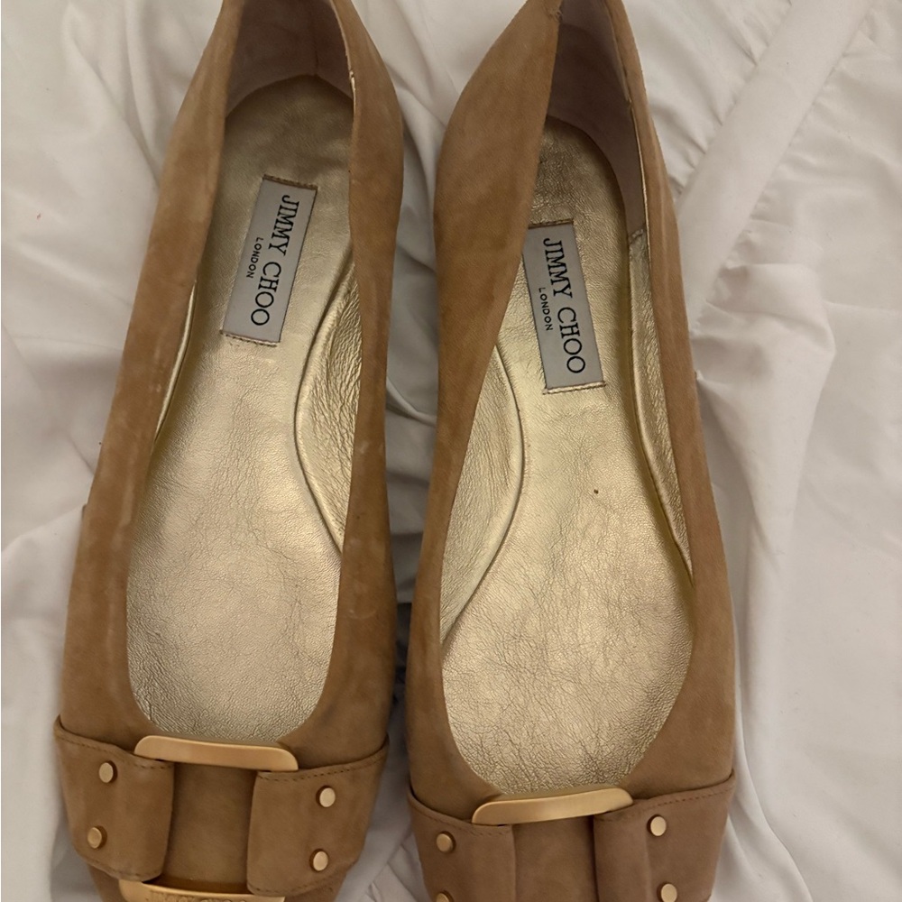 Jimmy Choo size 42 Brown Flats with Gold Accents